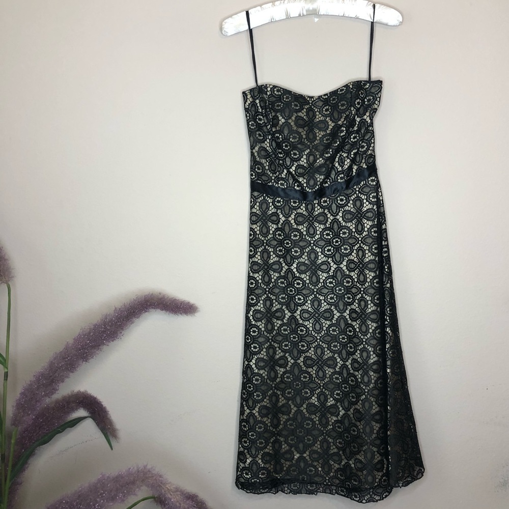 dELiAS* Vintage Strapless Black Lace Nude Dress